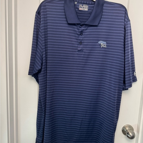 Under Armour Men's Golf Polo Torrey Pines 2XL Loose Blue Stiped Heat Gear Preppy - Picture 1 of 8